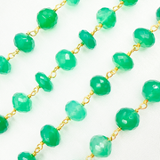 Green Onyx Rondel Faceted Gold Plated Wire Chain